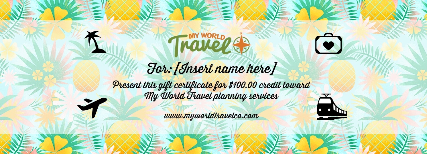 My World Travel Gift Certificate My World Travel Co